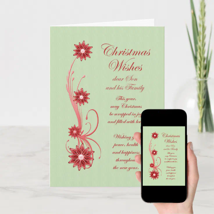 son-and-family-christmas-scrolls-flowers-holiday-card-zazzle