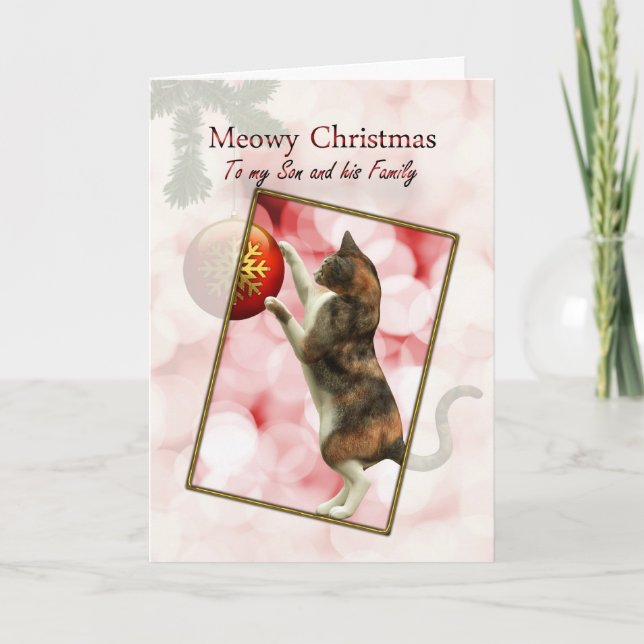Son and his family, Meowy Christmas Holiday Card (Front)