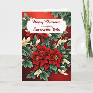 Son and his Wife Christmas Poinsettias Holiday Card