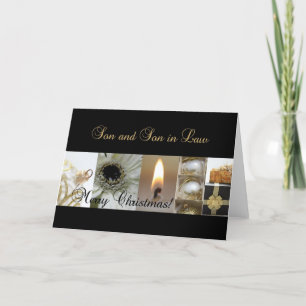 Son and Son in Law Christmas black & White & Gold Holiday Card