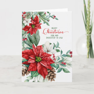Son and Wife Christmas Poinsettias Elegant Holiday Card