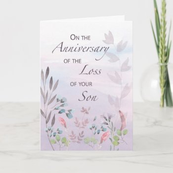 Son Anniversary Of Loss Watercolor Florals Card by sandrarosecreations at Zazzle