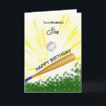 Son Baseball Birthday Card<br><div class="desc">Give your baseball loving son a baseball and bat card with an explosive baseball theme! A baseball and bat with the words 'To a wonderful son'.</div>