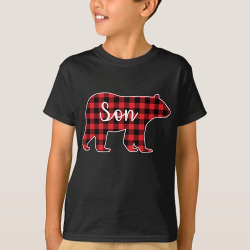 Son Bear Red Plaid Family Matching Christmas Pajam T_Shirt