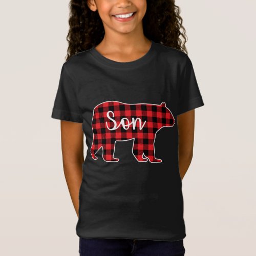 Son Bear Red Plaid Family Matching Christmas Pajam T_Shirt