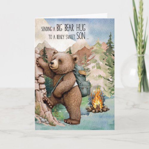 Son Big Bear Hug Away at Summer Camp Card