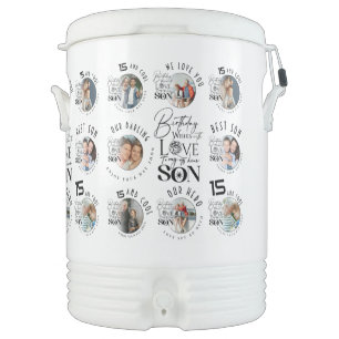 Son Birthday 8 Photo Collage Typography  Beverage Cooler