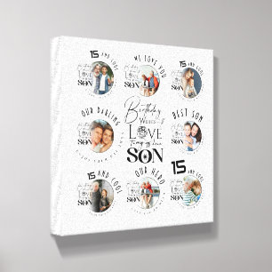 Son Birthday 8 Photo Collage Typography Canvas Photo Tile