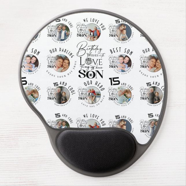 Son Birthday 8 Photo Collage Typography  Gel Mouse Pad (Front)
