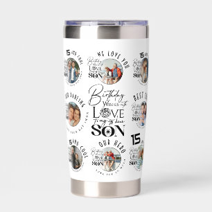 Son Birthday 8 Photo Collage Typography  Insulated Tumbler