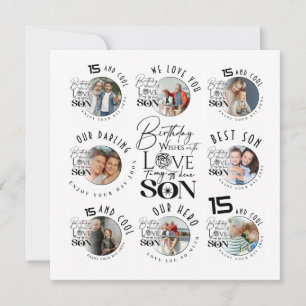 Son Birthday 8 Photo Collage Typography Note Card
