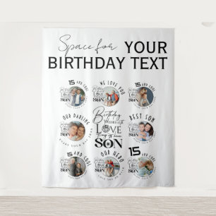 Son Birthday 8 Photo Collage Typography  Tapestry