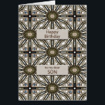 Son Birthday Abstract Mandala Design<br><div class="desc">A fun way to wish your son a happy birthday. This card has a very masculine feel and is composed of interlocking geometric figures. The main color is brown, with black and white. A lovely card that a man will appreciate. The verse tells him how much he means to you....</div>