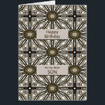 Son Birthday Abstract Mandala Design Cards<br><div class="desc">A fun way to wish your son a happy birthday. This card has a very masculine feel and is composed of interlocking geometric figures. The main color is brown, with black and white. A lovely card that a man will appreciate. The verse tells him how much he means to you....</div>