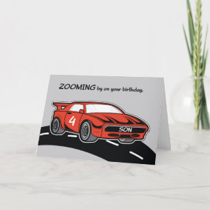 Son Birthday Age 4 Red Sports Car Card