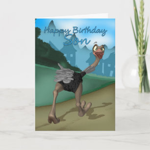Son Birthday Card - Cartoon Ostrich - Digital Pain