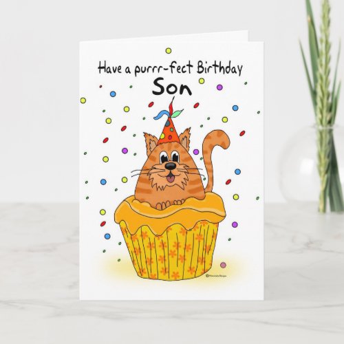 son birthday card with ginger cupcake cat