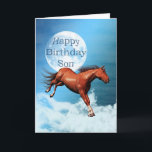 Son birthday card with spirit horse<br><div class="desc">A chestnus spirit horse galloping against the backdrop of the moon and clouds. See the whole range cards in my store. http://www.zazzle.com/eggznbeenz</div>