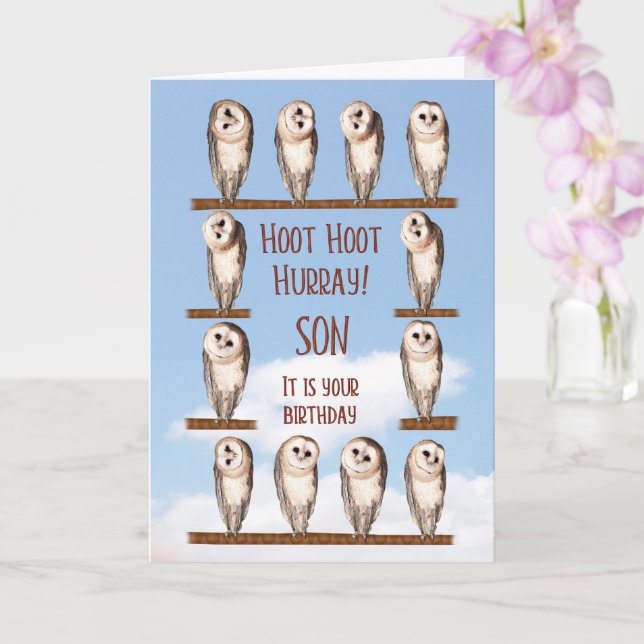 Son Birthday, Curious Owls Card (Orchid)