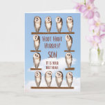 Son Birthday, Curious Owls Card<br><div class="desc">Owl birthday card for a son. Curious owls turning their heads to look at you and asking 'Who has a birthday today?'. A funny birthday card for anybody who likes owls. The owls shown are barn owls.</div>