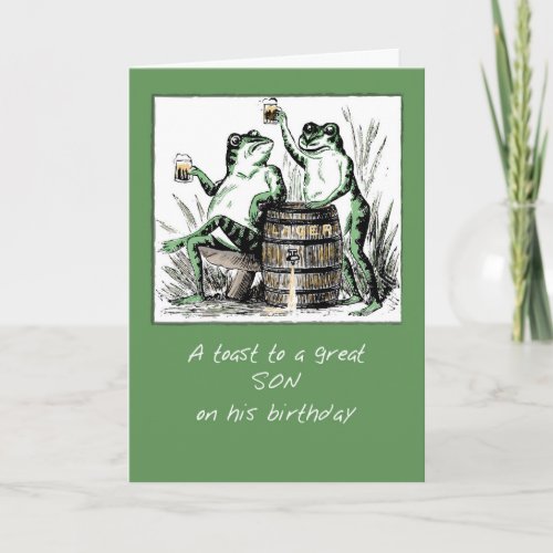 Son Birthday Frogs Toasting with Beer Card