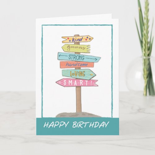 Son Birthday Fun Sign Good Qualities Amazing Guy Card