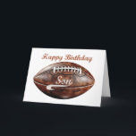 Son Birthday Grunge Large Football for Sports Fan Card<br><div class="desc">The card features a bold, grunge-style design perfect for a sports-loving son. The cover showcases a striking football graphic with distressed details, capturing the excitement and ruggedness of the game. The dynamic look of the card is sure to resonate with any young sports fan, making it an ideal choice for...</div>