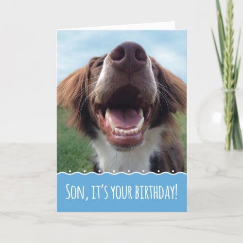 Son Birthday Happy Dog with Big Smile Card