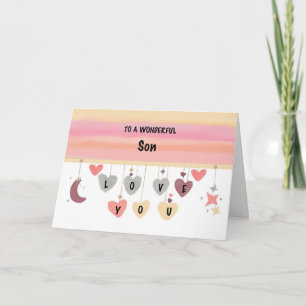 Son Birthday Love Watercolor Hearts Moon Stars Card
