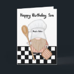 Son Birthday Whimsical Gnome Baker Baking Card<br><div class="desc">Certainly! A whimsical and endearing Son Birthday card featuring a delightful gnome baker. The front of the card showcases an adorable gnome donning a charming baker's hat, immersed in the joy of baking. With a wooden spoon in hand, the gnome exudes a playful and mischievous expression, radiating a sense of...</div>