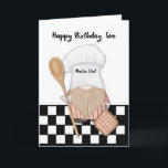 Son Birthday Whimsical Gnome Chef Cooking Card<br><div class="desc">A funny gnome chef is wearing a cooking hat and holding a wooden spoon and pot holder. He is standing on a vintage looking black and white kitchen floor. Perfect birthday card to give your son who cooks,  sprinkled with a bit of fun!</div>