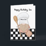 Son Birthday Whimsical Gnome Chef Cooking Card<br><div class="desc">A funny gnome chef is wearing a cooking hat and holding a wooden spoon and pot holder. He is standing on a vintage looking black and white kitchen floor. Perfect birthday card to give your son who cooks,  sprinkled with a bit of fun!</div>