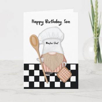 Son Birthday Whimsical Gnome Chef Cooking Card by sandrarosecreations at Zazzle