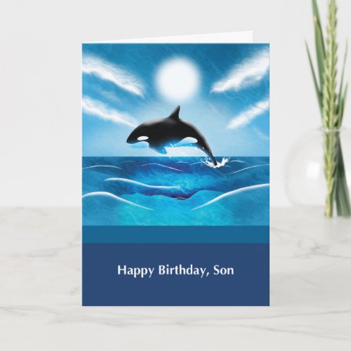Son Birthday with Orca Whale in Ocean Card