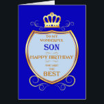 Son Birthday with Shield<br><div class="desc">Wish your son a happy birthday with a royal shield. A golden crown sits over a shield with golden scrollwork. Tell your son he is the best in a regal medieval way!</div>