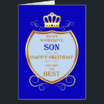 Son Birthday with Shield Cards<br><div class="desc">Wish your son a happy birthday with a royal shield. A golden crown sits over a shield with golden scrollwork. Tell your son he is the best in a regal medieval way!</div>