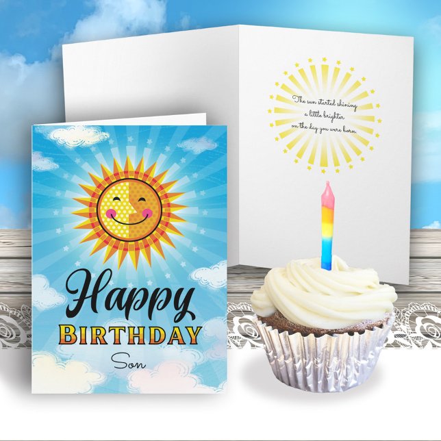 Son Birthday Yellow Smiling Sun Card (Creator Uploaded)