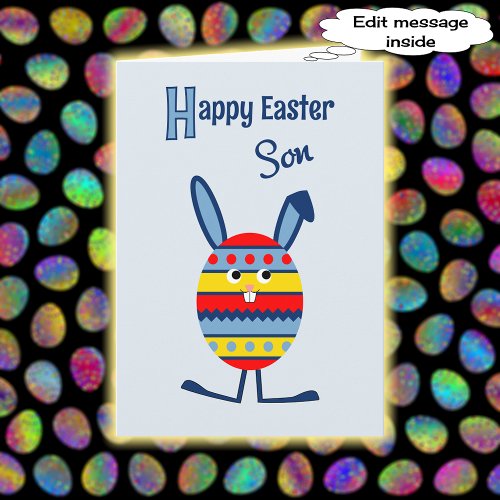 Son blue Easter egg bunny Holiday Card