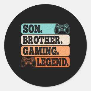 Son Brother Gaming Legend Video Gamer Retro Game Classic Round Sticker