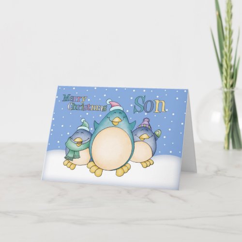 Son Christmas Card With Penguins