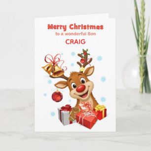 Son Christmas Reindeer Add A Name Holiday Card