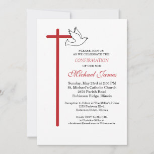Son Confirmation Cross Dove on White Invitation