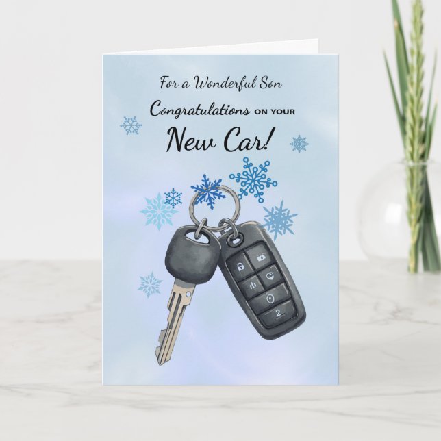 Son Congratulations on New Car Winter Snowflakes Card (Front)