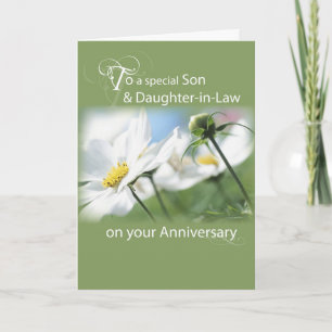 Son & Daughter-in-Law, Anniversary White Flowers Card