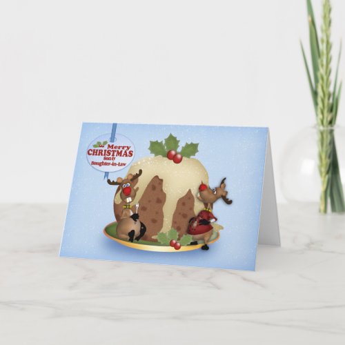 Son  Daughter_in_Law Christmas Pudding  Reindeer Holiday Card