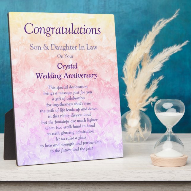 Son & Daughter In Law Crystal Wedding Anniversary Plaque (Side)