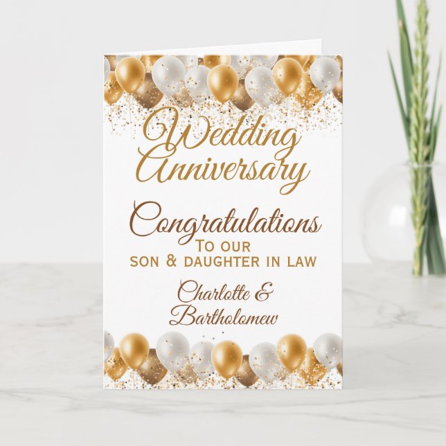 Son Daughter In Law wedding Anniversary Balloons Card (Front)