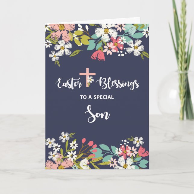 Son Easter Blessings of Risen Christ Flowers Card (Front)