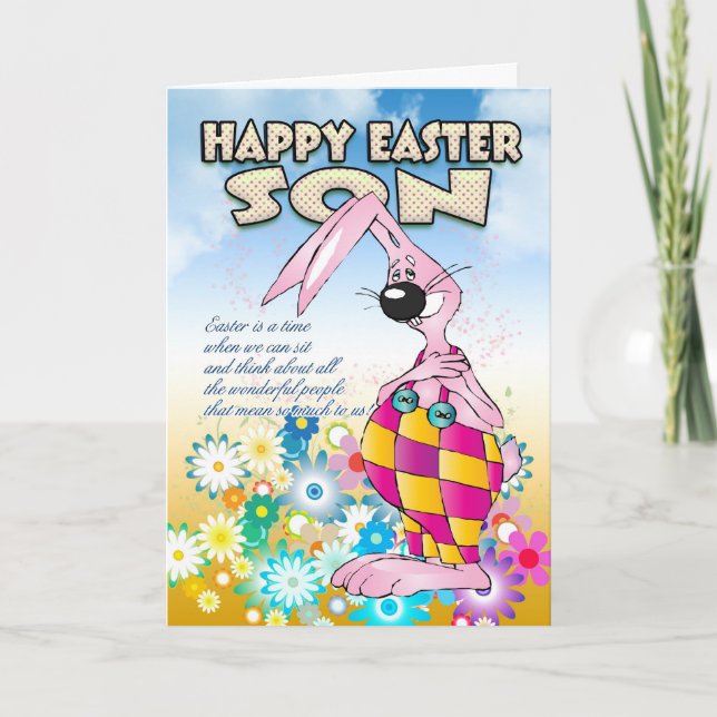 Son Easter Card - Easter Bunny Flowers (Front)