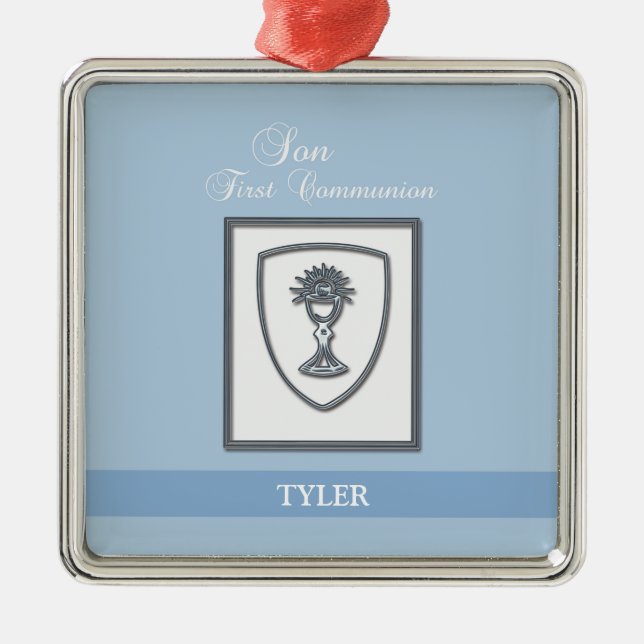 Son, First Communion Silver Chalice Metal Ornament (Front)